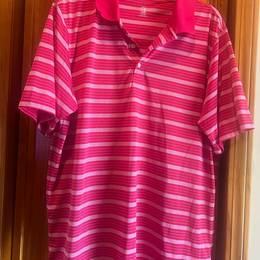PGA Tour Golf Pink Striped Polo Shirt